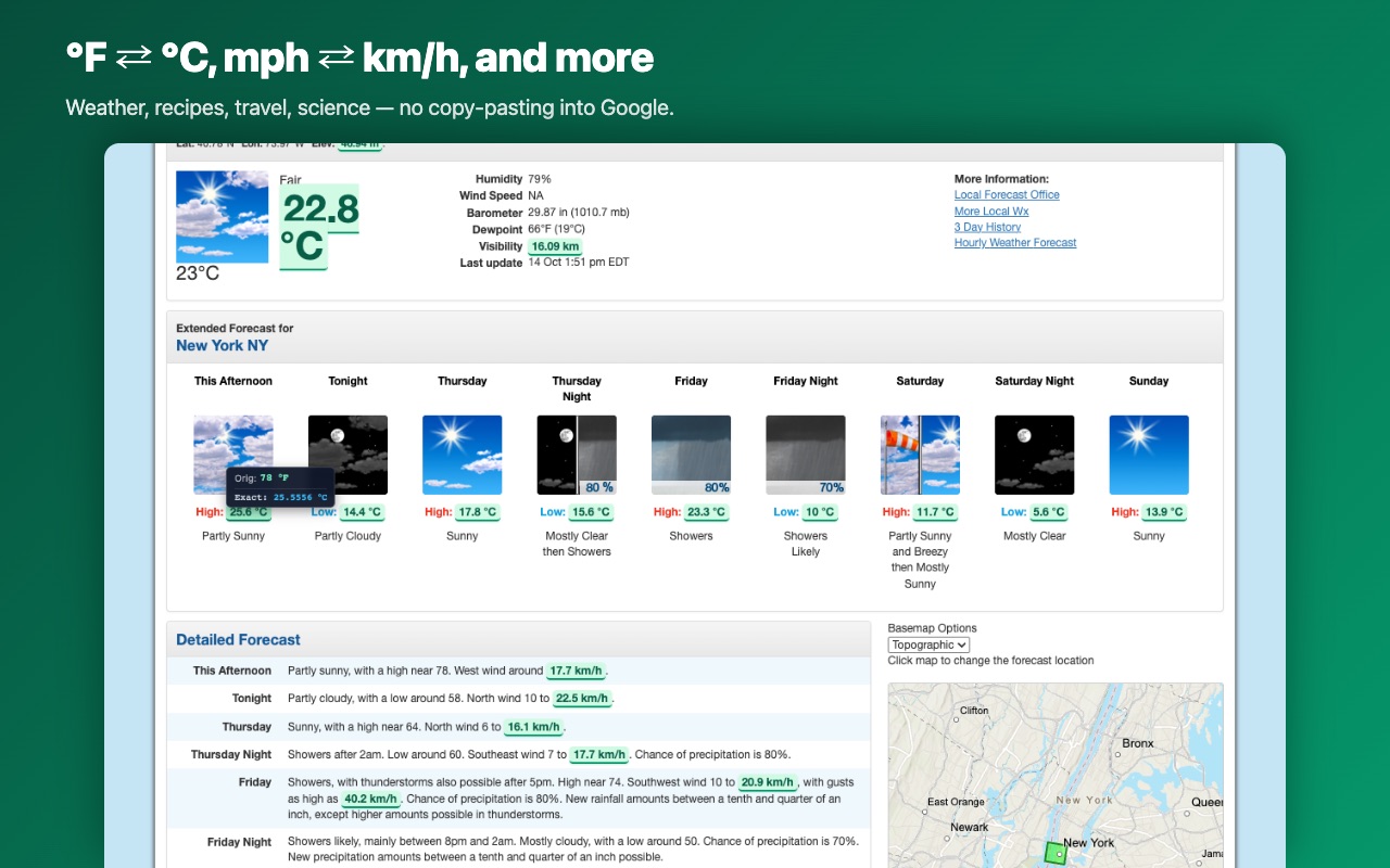 Weather forecast in °F converted to °C