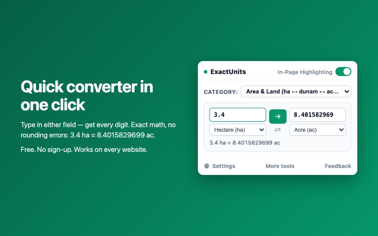 Quick converter popup: feet and inches to meters